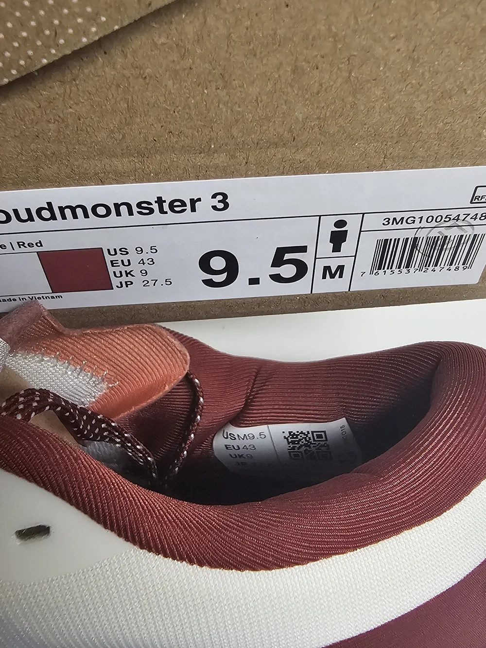 On Running Men's Cloudmonster 3 White / Maroon Running Shoes New